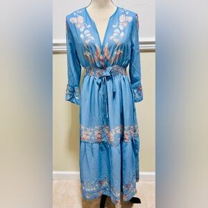 NWT made with ❤️ Blue Peasant Floral Maxi Dress M Boho Wedding Guest Cottagecore